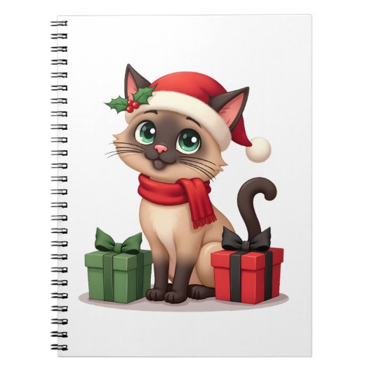 Siamese Cat Xmas Holiday Santa Siamese Cat Christm Notitieboek (Voorkant)