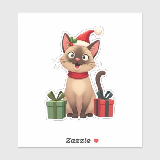 Siamese Cat Xmas Holiday Santa Siamese Cat Christm Sticker (Vel)