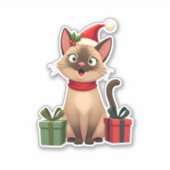 Siamese Cat Xmas Holiday Santa Siamese Cat Christm Sticker (Voorkant)