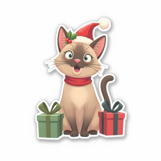 Siamese Cat Xmas Holiday Santa Siamese Cat Christm Sticker (Voorkant)
