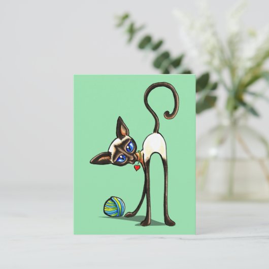 Siamese Cat Yarn Thief Briefkaart (Staand voorkant)