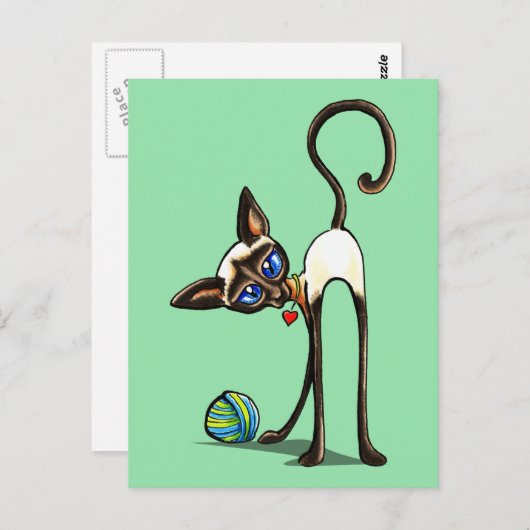 Siamese Cat Yarn Thief Briefkaart (Voorkant / Achterkant)
