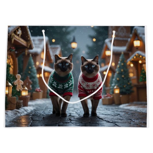 Siamese Cats Christmas Snow Holiday Groot Cadeauzakje (Voorkant)