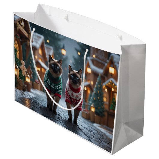 Siamese Cats Christmas Snow Holiday Groot Cadeauzakje (Achterkant Gekanteld)