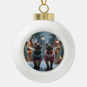 Siamese Cats Christmas Snow Holiday Keramische Bal Ornament (Voorkant)