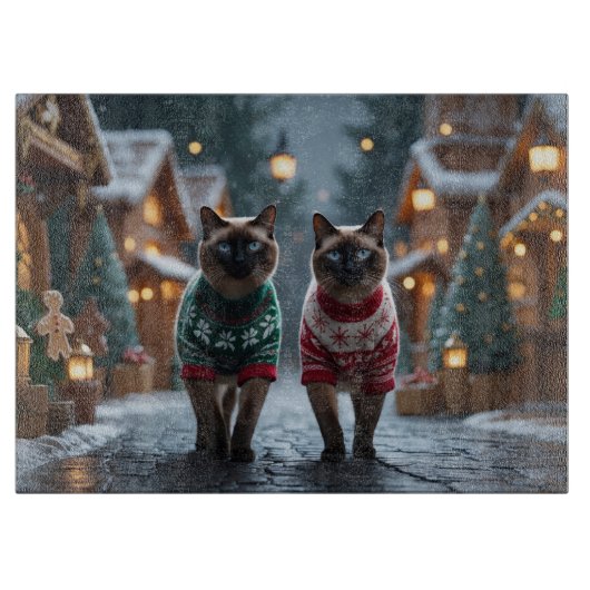Siamese Cats Christmas Snow Holiday Snijplank (Voorkant)