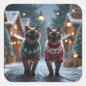 Siamese Cats Christmas Snow Holiday Vierkante Sticker (Voorkant)
