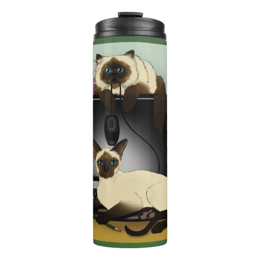 Siamese computer katten onheil thermosbeker (Voorkant)