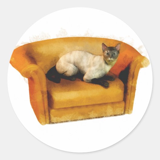 Siamese Couch Cat Ronde Sticker (Voorkant)
