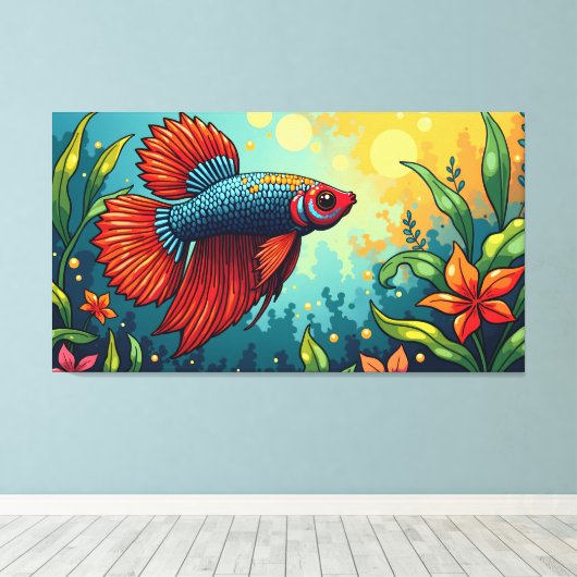 Siamese fighting fish canvas afdruk (Insitu (Houten vloer))