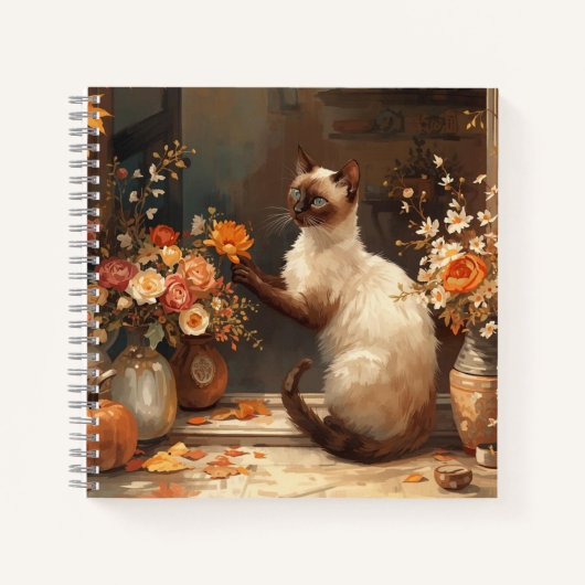 Siamese herfstkat voor Thanksgiving Notitieboek (Voorkant)