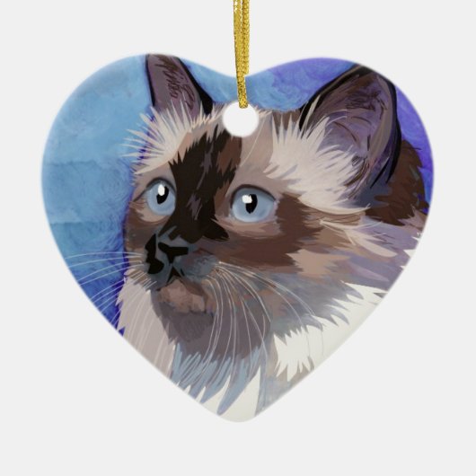 Siamese Himalayan Cat met lange haren Keramisch Ornament (Voorkant)