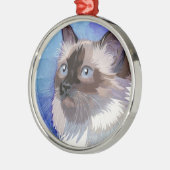 Siamese Himalayan Cat met lange haren Metalen Ornament (Links)