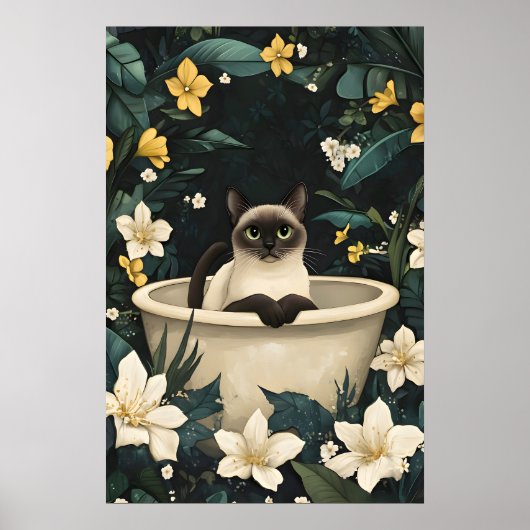Siamese In Bathtub Poster, Funny Cat Poster (Voorkant)