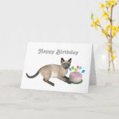 Siamese Kaart van de Verjaardag van het Katje (Gele Bloem)