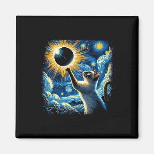 Siamese kat 2024 Van Gogh Sterrennacht Siamese kat Magneet (Voorkant)