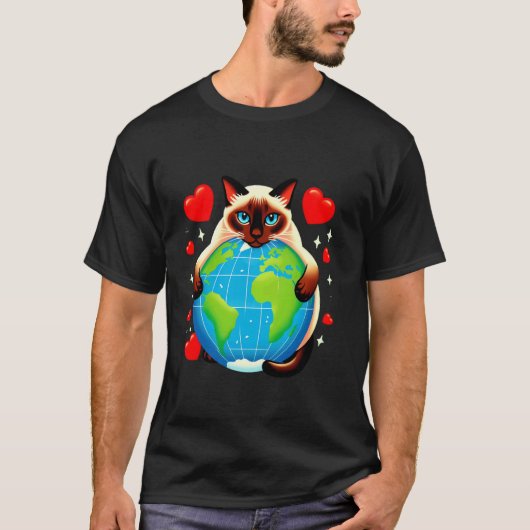 Siamese Kat Aardedag Knuffel Liefde Eigenaar Plane T-shirt (Voorkant)