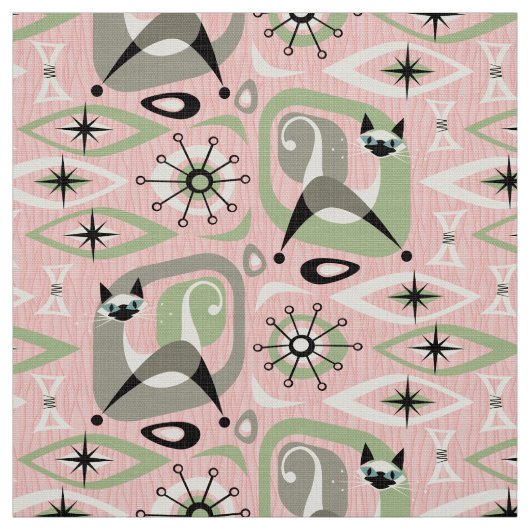 Siamese kat Abstract op roze Stof (Swatch)