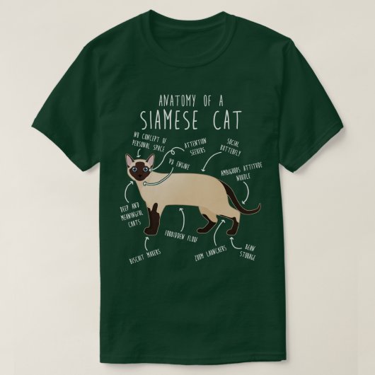 Siamese Kat Anatomie 1 T-shirt (Design voorkant)