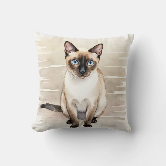 Siamese Kat Aquarel Lineaire Golf Art Kussen (Voorkant)
