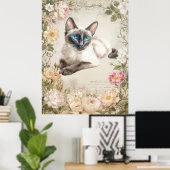 Siamese Kat Aquarel Vintage Print (Thuiskantoor)