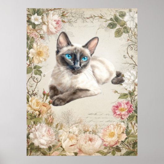 Siamese Kat Aquarel Vintage Print (Voorkant)