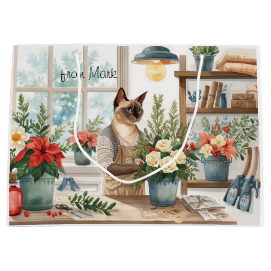 Siamese Kat arrangeert Bloemen Winter Kerstmis  Groot Cadeauzakje (Voorkant)