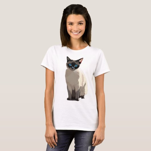 Siamese Kat Art Blauw-Eyed Kat Lover T-shirt (Voorkant volledig)