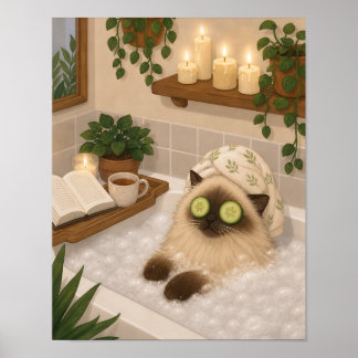 Siamese Kat Bad Tijd Verzorging Kunstprint Poster