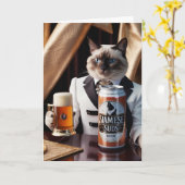Siamese Kat Bier Drinker Kaart (Gele Bloem)