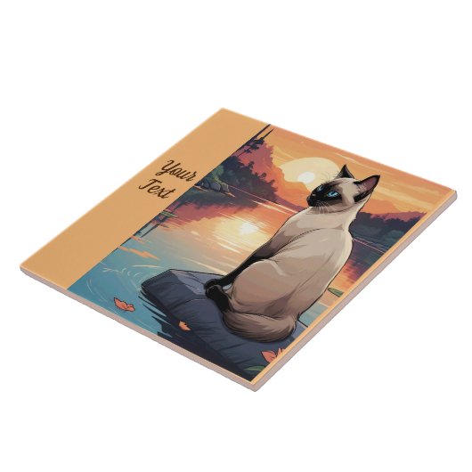 Siamese kat bij het meer tegeltje (Zijkant)