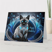 Siamese kat, Blauw en wit abstract Verjaardag Kaart (Voorkant)