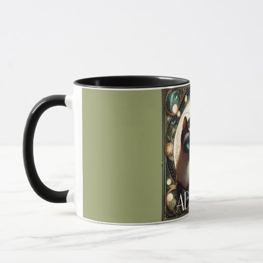 Siamese Kat Bloemen Groene Art Nouveau Mok (Links)