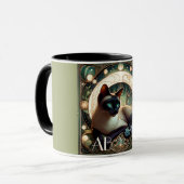 Siamese Kat Bloemen Groene Art Nouveau Mok (Voorkant links)