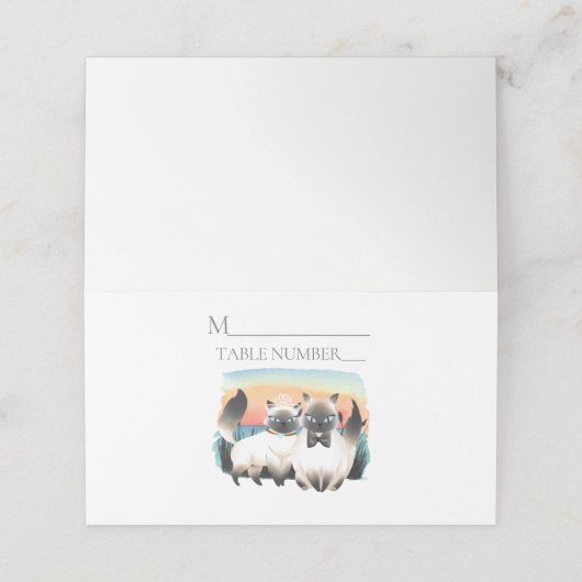 Siamese kat Bride Groom Cute Wedding Plaatskaartje (Buitenkant ongevouwen)