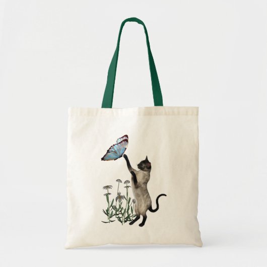 Siamese kat Butterflies Daisy Flowers Tote Bag (Voorkant)
