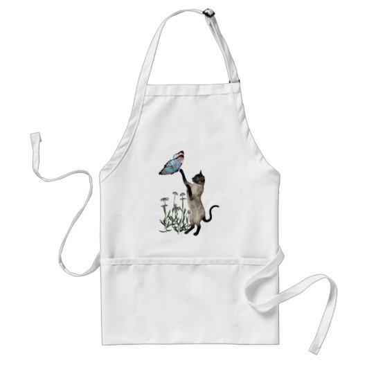 Siamese kat Butterfly Daisies Apron Standaard Schort (Voorkant)