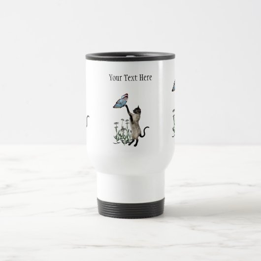 Siamese kat Butterfly Daisies Travel Mug Reisbeker (Center)