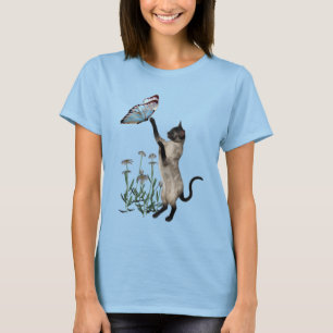 Siamese kat Butterfly Daisy Flowers T-shirt