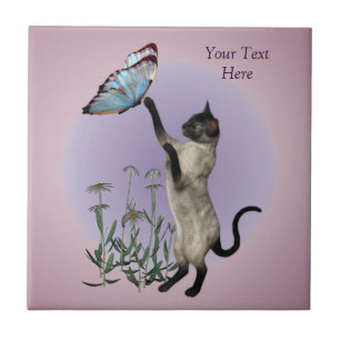 Siamese kat Butterfly en Daisies Tegeltje