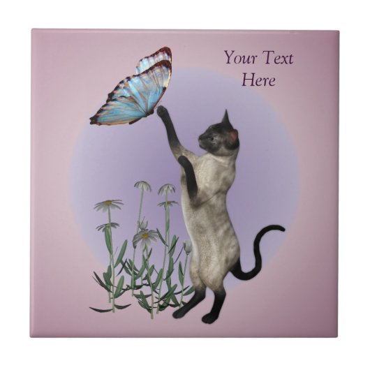 Siamese kat Butterfly en Daisies Tegeltje (Voorkant)