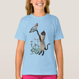 Siamese kat Butterfly en Daisy Flowers T-shirt
