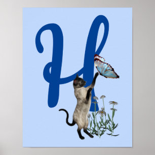 Siamese kat Butterfly Monogram Initiaal H Poster