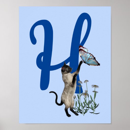 Siamese kat Butterfly Monogram Initiaal H Poster (Voorkant)