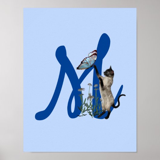 Siamese kat Butterfly Monogram Initiaal M Poster (Voorkant)