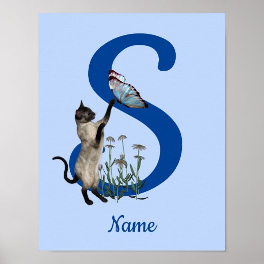 Siamese kat Butterfly Monogram Initiaal S Jouw naa Poster (Voorkant)