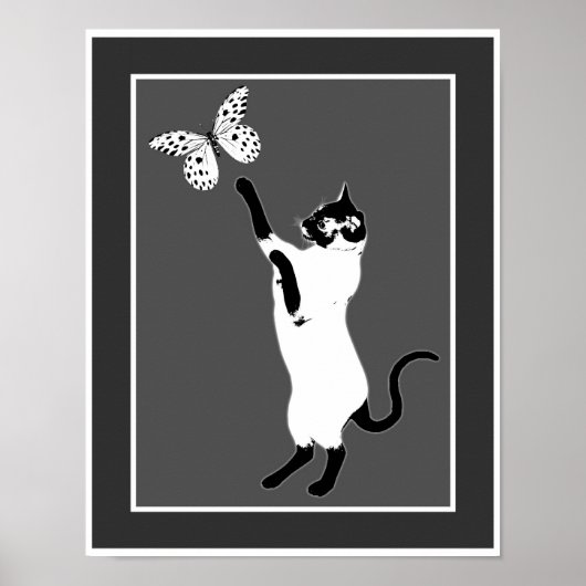Siamese kat Butterfly zwart-wit Poster (Voorkant)