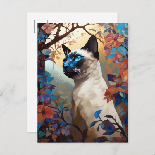 Siamese kat Colorful Art Briefkaart (Voorkant / Achterkant)