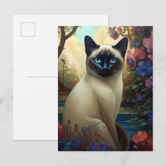 Siamese kat Colorful Art Briefkaart (Voorkant / Achterkant)