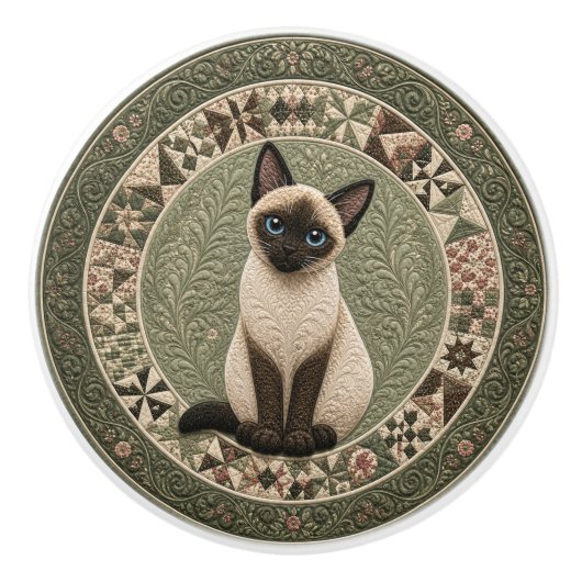 Siamese Kat Dekbed Keramische Knop (Voorkant)